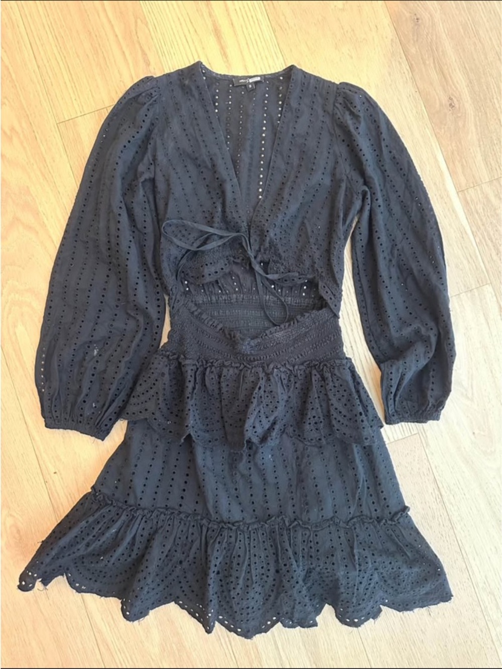 Area Stars Black Eyelet Wrap Mini Dress - Women Sz Small